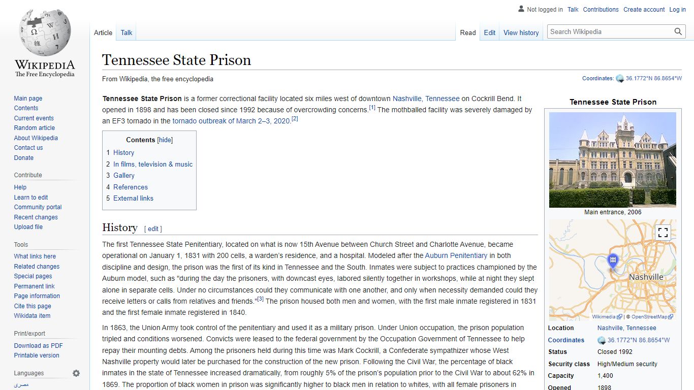 Tennessee State Prison - Wikipedia